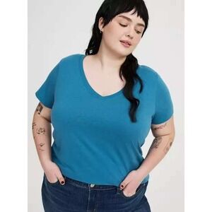 Torrid Girlfriend Signature Jersey V-Neck Tee Blue Steel 2X